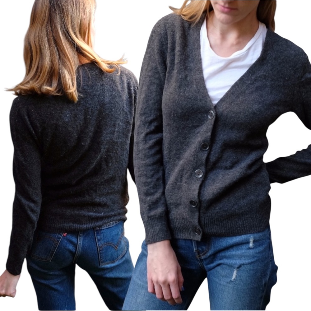 Uniqlo Charcoal Grey Knit V Neck Button Down Long Sleeve Cardigan Sweater Small - Picture 8 of 16
